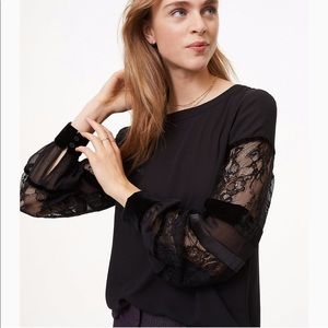 NWT LOFT PETITE VELVET LACE SLEEVE BLOUSE